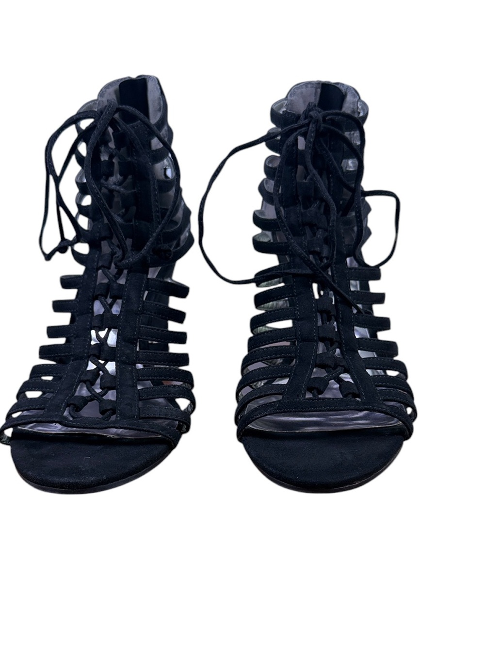Carlos Santana Black Lace-Up Cage Wedge Sandals Size 7.5 - Picture 2 of 12